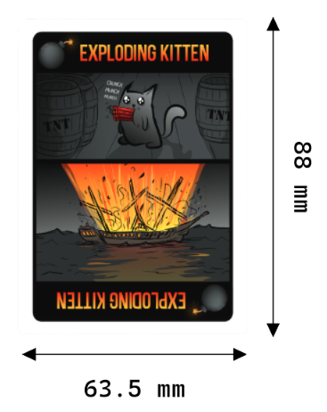 Medidas de las cartas de Exploding Kittens: 63,5 x 88 mm